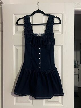 Frankie's Bikinis Navy Blue Ruffle Mini Dress Size Medium